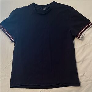 Ben Sherman Navy Short-Sleeve Crewneck T-Shirt with Red & White Sleeve Stripes